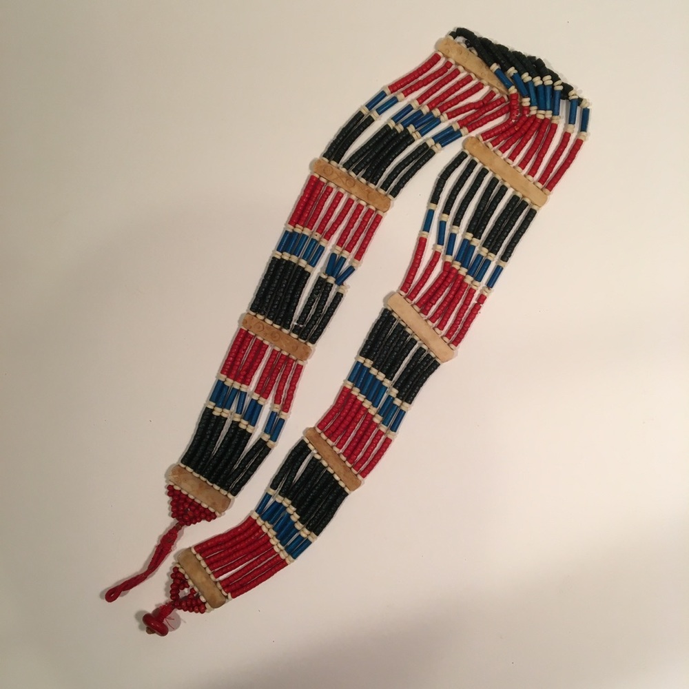 Unique red, white and blue beaded belt